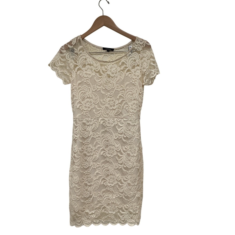 All over Floral Lace Mini Dress Large Cream Coquette Romantic Boho Chic Women‎